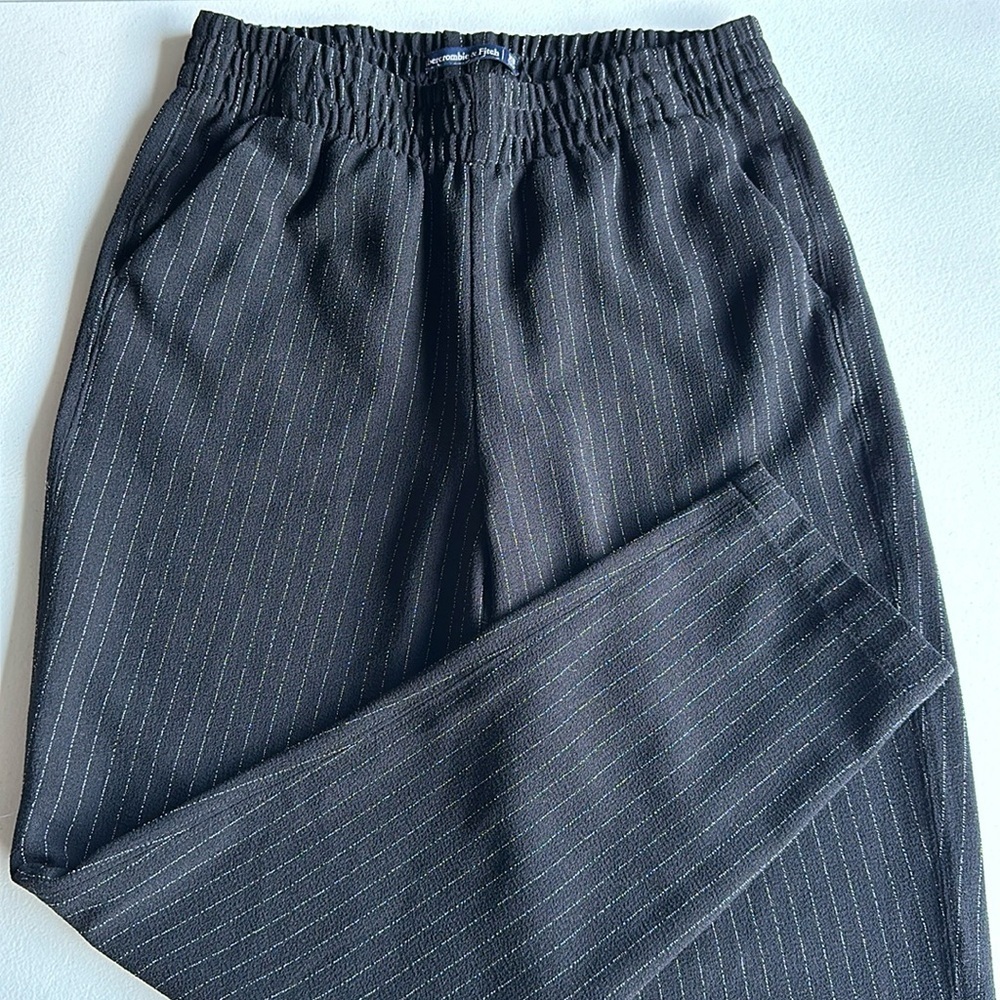 Black Pinstripe Pull-On Trousers